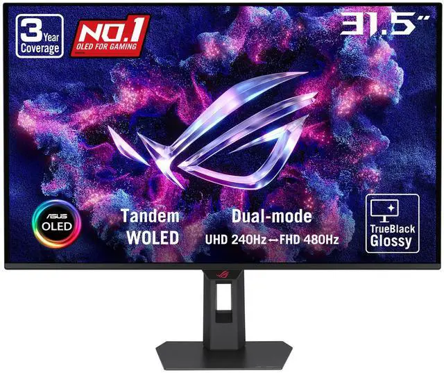 ASUS ROG Strix OLED 32" 4K TrueBlack Glossy Tandem WOLED Gaming Monitor (XG32UQWMS) - Dual Mode (4K@240Hz, FHD@480Hz), 0.03ms, G-SYNC Compatible