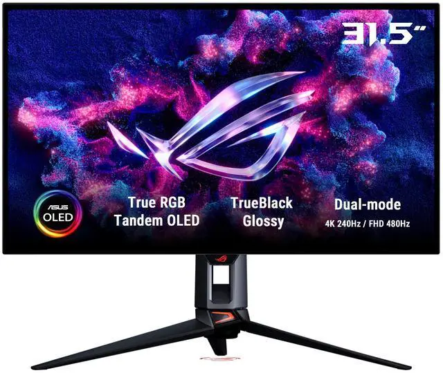ASUS ROG 32" 4K 240Hz Tandem RGB OLED Gaming Monitor (PG32UCWM) - Dual Mode HD 480Hz, TrueBlack Glossy, Neo Proximity Sensor, 0.03ms, GaNFET technology, G-SYNC Compatible, DP2.1 for PS5 and Xbox