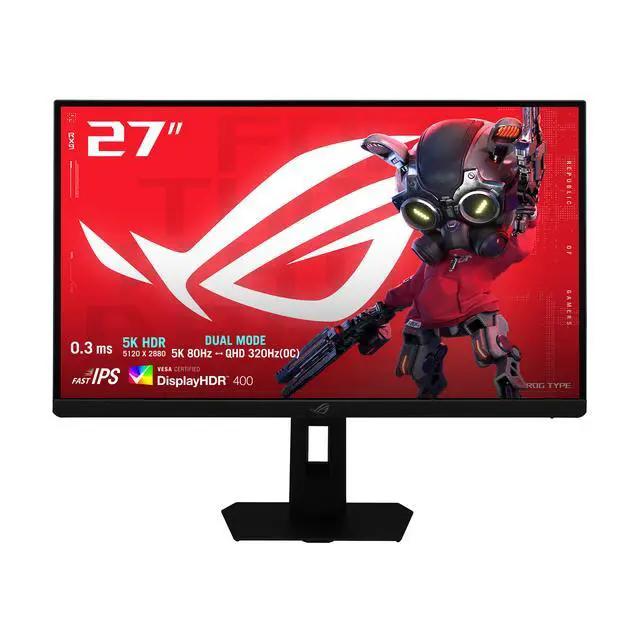 Alt view image 2 of 17 - ASUS ROG 27 Inch 5K HDR Fast IPS Gaming Monitor (XG27JCEG) - Dual mode 5K 80Hz or QHD 320Hz, Extreme Low Motion Blur Sync, USB-C (15W PD), G-SYNC Compatible, Tripod Socket, Aura Sync