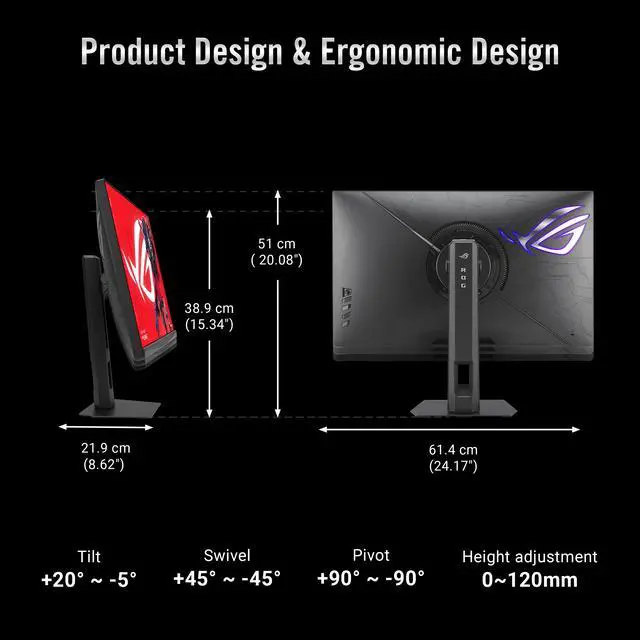 Alt view image 16 of 17 - ASUS ROG 27 Inch 5K HDR Fast IPS Gaming Monitor (XG27JCEG) - Dual mode 5K 80Hz or QHD 320Hz, Extreme Low Motion Blur Sync, USB-C (15W PD), G-SYNC Compatible, Tripod Socket, Aura Sync