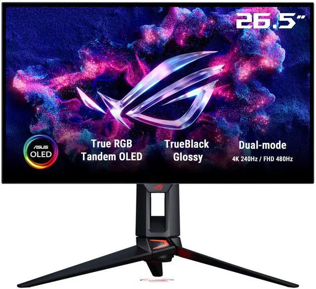 Alt view image 2 of 14 - ASUS ROG 27 Inch 4K 240Hz Tandem RGB OLED Gaming Monitor (PG27UCWM) - Dual Mode HD 480Hz, TrueBlack Glossy, Neo Proximity Sensor, 0.03ms, GaNFET technology, G-SYNC Compatible, DP2.1 for PS5 and Xbox