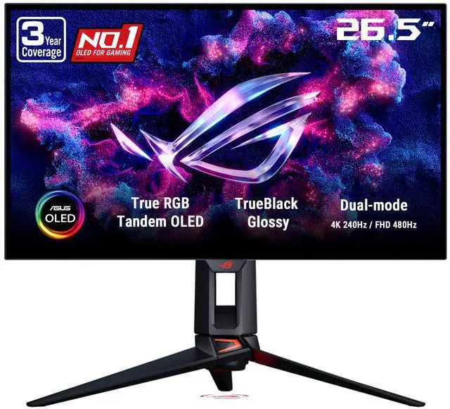 Main image of ASUS ROG 27 Inch 4K 240Hz Tandem RGB OLED Gaming Monitor (PG27UCWM) - Dual Mode HD 480Hz, TrueBlack Glossy, Neo Proximity Sensor, 0.03ms, GaNFET technology, G-SYNC Compatible, DP2.1 for PS5 and Xbox