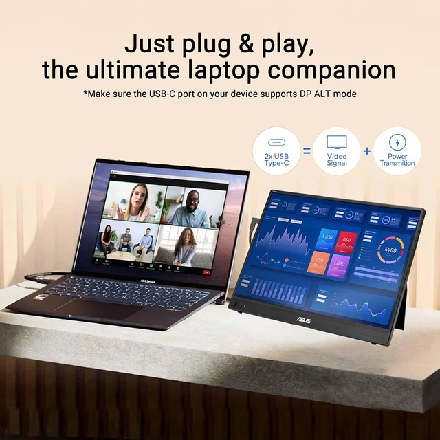 Alt view image 3 of 7 - ASUS ZenScreen MB16AHVE Portable Monitor - 16-inch (15.6 inch viewable) FHD, IPS panel, Power Pass Through, Auto Rotate, tripod, USB Type-C, mini-HDMI, Flicker Free, Low Blue Light, FSC Mix-certified