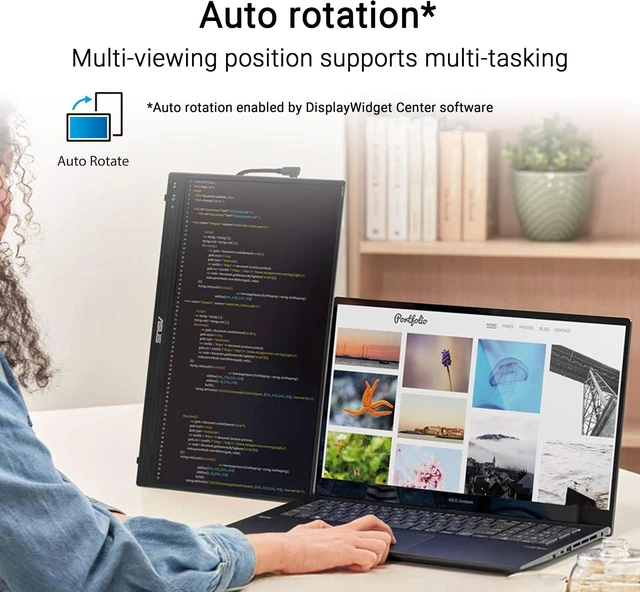 Alt view image 6 of 7 - ASUS ZenScreen MB16AHVE Portable Monitor - 16-inch (15.6 inch viewable) FHD, IPS panel, Power Pass Through, Auto Rotate, tripod, USB Type-C, mini-HDMI, Flicker Free, Low Blue Light, FSC Mix-certified