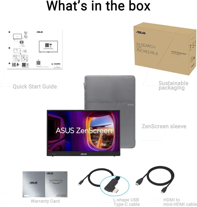 Alt view image 7 of 7 - ASUS ZenScreen MB16AHVE Portable Monitor - 16-inch (15.6 inch viewable) FHD, IPS panel, Power Pass Through, Auto Rotate, tripod, USB Type-C, mini-HDMI, Flicker Free, Low Blue Light, FSC Mix-certified