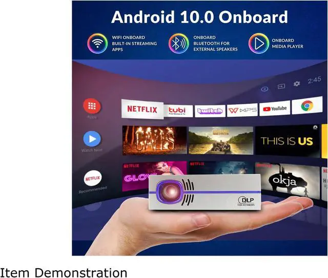 Alt view image 4 of 7 - AAXA P8 Smart Mini Projector - Portable LED DLP Projector with Android 10.0, WiFi, Bluetooth, Wireless Smartphone Mirroring, Streaming Apps