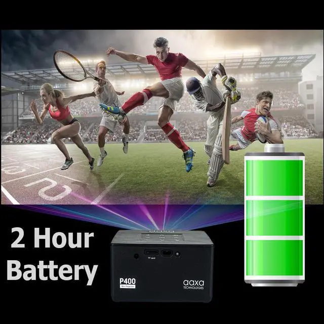 Alt view image 8 of 13 - AAXA P400+ Short Throw Smart Mini Projector with 2 Hour Battery, Native 1080p, Wireless Mirroring, Streaming Apps, Onboard Media Player (KP-400-03)