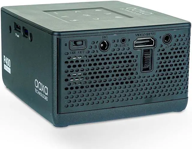 Alt view image 3 of 13 - AAXA P400+ Short Throw Smart Mini Projector with 2 Hour Battery, Native 1080p, Wireless Mirroring, Streaming Apps, Onboard Media Player (KP-400-03)