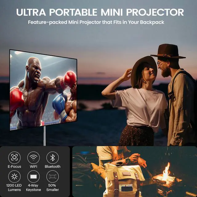 Alt view image 7 of 10 - AAXA M8 Laser Projector Worlds Brightest Battery 4K Laser Projector, 1200 Laser Lumens, 150 Min battery, AutoKeystone, Efocus, Android Onboard, Wireless/USBC Mirroring, HDMI