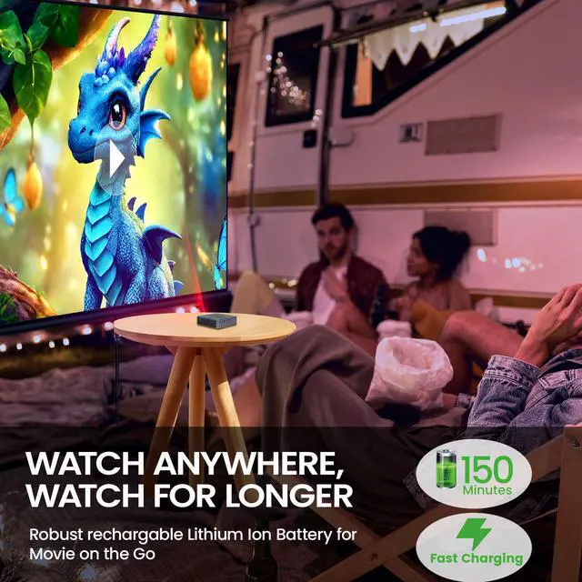 Alt view image 8 of 10 - AAXA M8 Laser Projector Worlds Brightest Battery 4K Laser Projector, 1200 Laser Lumens, 150 Min battery, AutoKeystone, Efocus, Android Onboard, Wireless/USBC Mirroring, HDMI