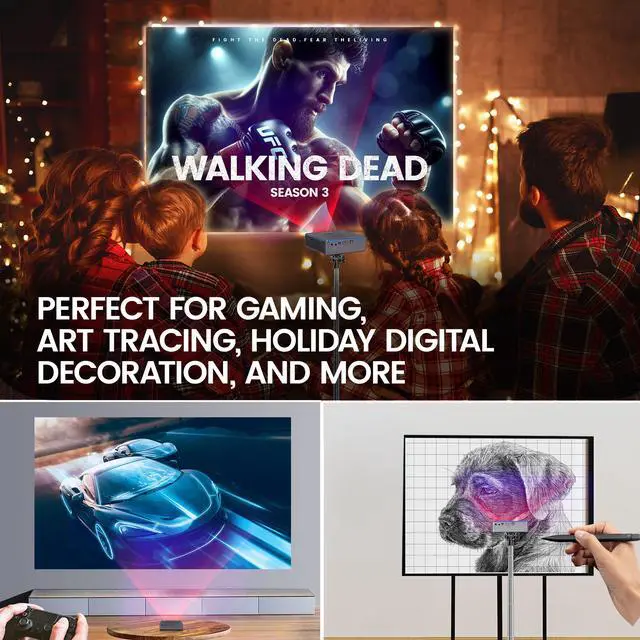 Alt view image 9 of 10 - AAXA M8 Laser Projector Worlds Brightest Battery 4K Laser Projector, 1200 Laser Lumens, 150 Min battery, AutoKeystone, Efocus, Android Onboard, Wireless/USBC Mirroring, HDMI