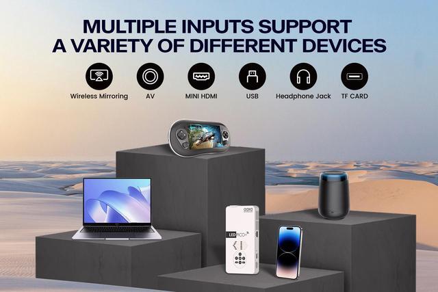Alt view image 12 of 12 - AAXA LED Pico+ MAX Mini Projector, 2.7 Hour Battery, DLP 1080P, Wireless Mirroring, Mini-HDMI, Bluetooth, Micro SD/USB Readers, Pocket Size Portable Cookie Decoration Projector