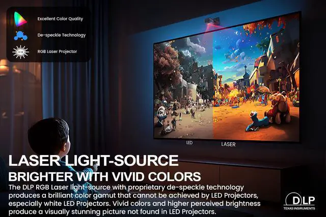 Alt view image 10 of 14 - AAXA M8 UST Laser Projector Ultra Short Throw 4K Laser Projector 1100 LD Lumens, BT 5.4, WiFi 6, USBC Mirroring, 2xHDMI, Optical Audio, Efocus, Auto Keystone, Smart Projector
