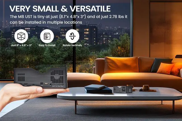 Alt view image 12 of 14 - AAXA M8 UST Laser Projector Ultra Short Throw 4K Laser Projector 1100 LD Lumens, BT 5.4, WiFi 6, USBC Mirroring, 2xHDMI, Optical Audio, Efocus, Auto Keystone, Smart Projector