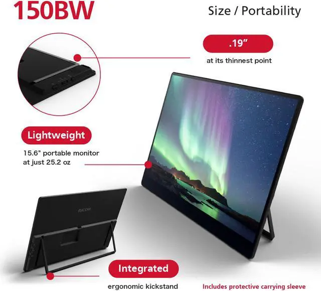 Alt view image 6 of 8 - Ricoh 15.6" Portable Monitor 150BW Wireless - 1920 x 1080 - OLED Display - USB C - Dual Speaker