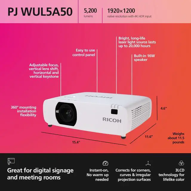 Alt view image 9 of 10 - RICOH Compact Laser Projectors PJ WUL5A50