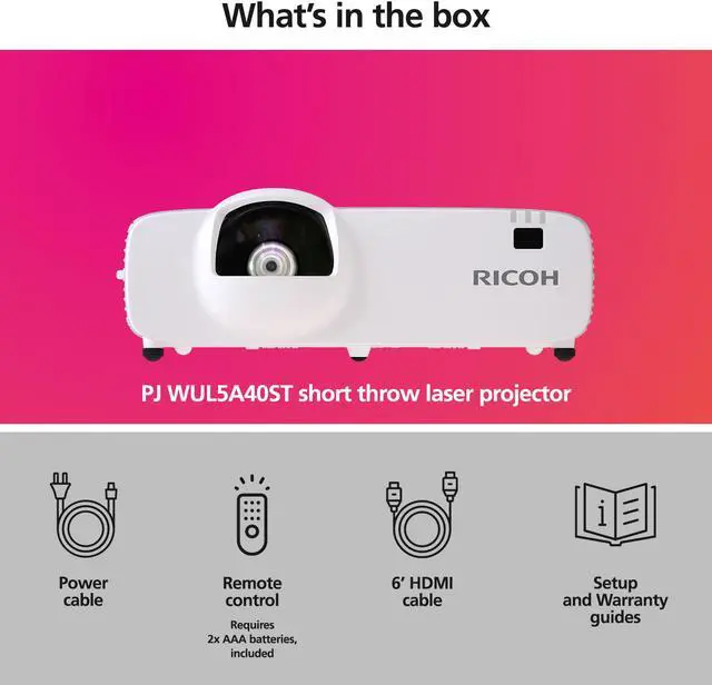 Alt view image 6 of 10 - RICOH Short Throw Laser Projector PJ WUL5A40ST