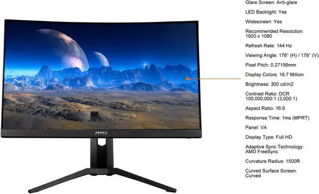 Alt view image 4 of 4 - MSI 24" 144 Hz VA FHD Gaming Monitor AMD FreeSync 2x HDMI, DisplayPort, USB 2.0 Optix MAG241MVC