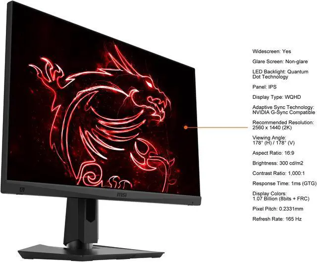 Alt view image 6 of 13 - MSI Optix MAG274QRF-QD 27" WQHD 2560 x 1440 (2K) 1ms (GTG) 165 Hz 2 x HDMI, DisplayPort, USB-C NVIDIA G-Sync Compatible Gaming Monitor with Quantum Dot Technology