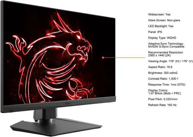 Alt view image 5 of 16 - MSI Optix MAG274QRF 27" WQHD 2560 x 1440 (2K) 1ms (GTG) 165 Hz 2 x HDMI, DisplayPort, USB-C NVIDIA G-Sync Compatible Height Adjustable IPS Gaming Monitor