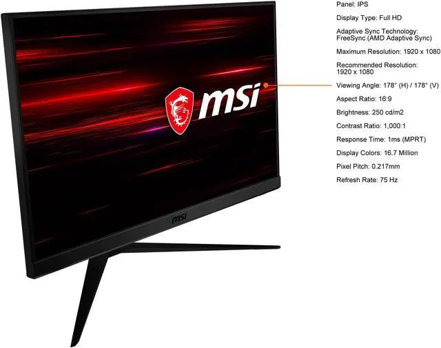 Alt view image 4 of 12 - MSI Optix G241V E2 24" Full HD 1920 x 1080 1 ms 75 Hz HDMI, DisplayPort AMD FreeSync IPS Gaming Monitor