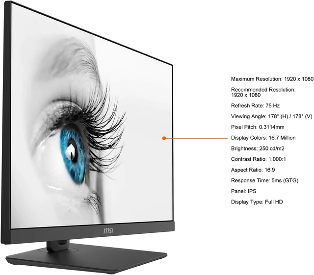 Alt view image 5 of 12 - MSI Pro Series MP271P 27" Full HD 1920 x 1080 IPS 75Hz D-Sub, HDMI Built-in Speakers Pivot Swivel, Tilt Height Adjustable Monitor