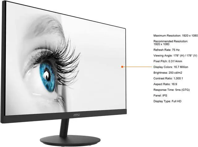 Alt view image 5 of 11 - MSI Pro Series MP271 27" Full HD 1920 x 1080 IPS 75Hz D-Sub, HDMI Tilt Built-in Speakers Monitor
