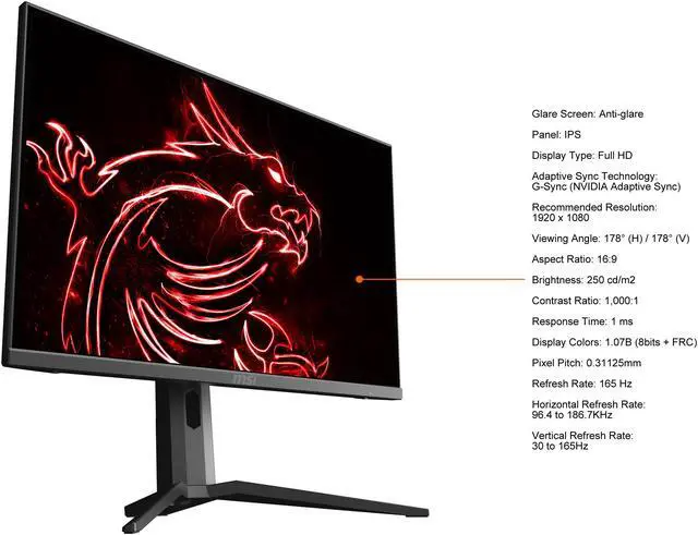 Alt view image 5 of 15 - MSI OPTIX MAG273R2 27" FHD 1920 x 1080 165Hz 1ms IPS DisplayPort HDMI G-Sync Compatible VESA Tilt Height Adjust Gaming Monitor