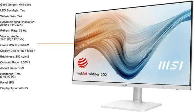 Alt view image 4 of 9 - MSI Modern MD271QPW 27" WQHD 2560 x 1440 (2K) 75 Hz HDMI, DisplayPort, USB Type-C Built-in Speakers IPS Monitor
