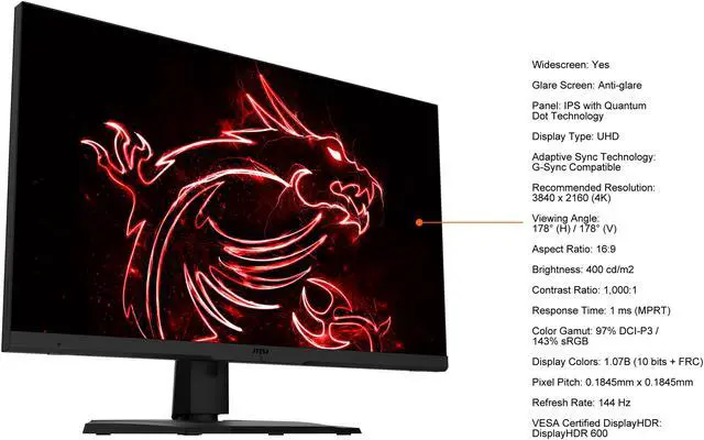 Alt view image 9 of 20 - MSI 32" 144 Hz IPS UHD IPS Gaming Monitor G-Sync Compatible 97% DCI-P3 / 143% sRGB Optix MPG321UR-QD