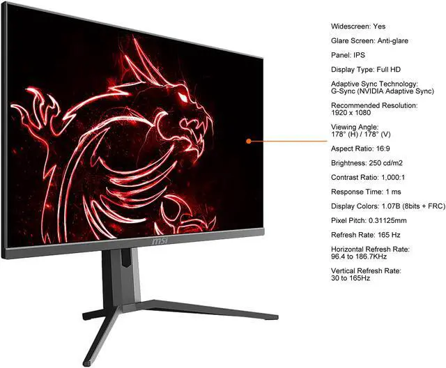 Alt view image 4 of 6 - MSI 27" 165 Hz IPS FHD Gaming Monitor NVIDIA G-Sync OPTIX MAG273R2