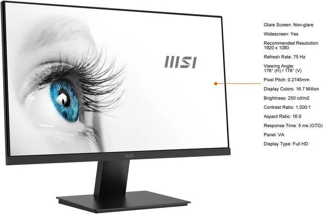 Alt view image 5 of 18 - MSI 24" 75 Hz VA FHD Monitor 5 ms (GTG) D-Sub, HDMI Flat Panel Pro MP241X