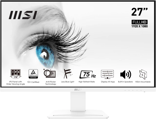 Alt view image 3 of 17 - MSI Pro MP273W 27" Full HD 1920 x 1080 IPS 75Hz DisplayPort, HDMI, Tilt, Monitor (White)