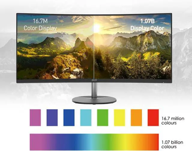 Alt view image 6 of 17 - MSI Pro MP341CQ, 34" Monitor, 3440 x 1440(UWQHD) VA, 100Hz, TUV Certified Eyesight Protection, 4ms, Displayport, HDMI, Tilt, Black