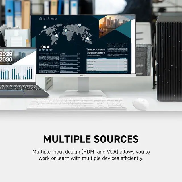 Alt view image 10 of 16 - MSI 24" 100 Hz IPS FHD Gaming Monitor 1ms (MPRT) / 4ms (GTG) 119% sRGB (CIE 1976) Flat Panel Pro MP243XW, Low blue light, Built-in speakers, White