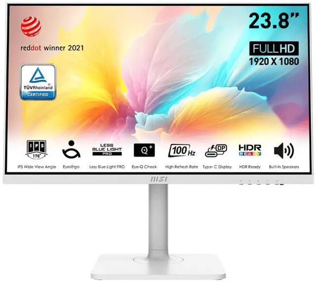 Main image of MSI Modern MD2412PW 24-inch IPS 1920 x 1080 (FHD) Computer Monitor, 100Hz, Adaptive-Synch, HDR Ready, HDMI, USBC 15W Power Delivery, Speaker, VESA Mountable, Height Adjustable, 1ms, White