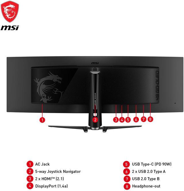 Alt view image 9 of 9 - MSI MPG 491CQP QD-OLED 49" 32:9 Curved 1800R, QD-OLED Gaming Monitor, 144Hz 0.03ms, 5120 x 1440 (DQHD), Height Adjustable Arm, AI ENGINE