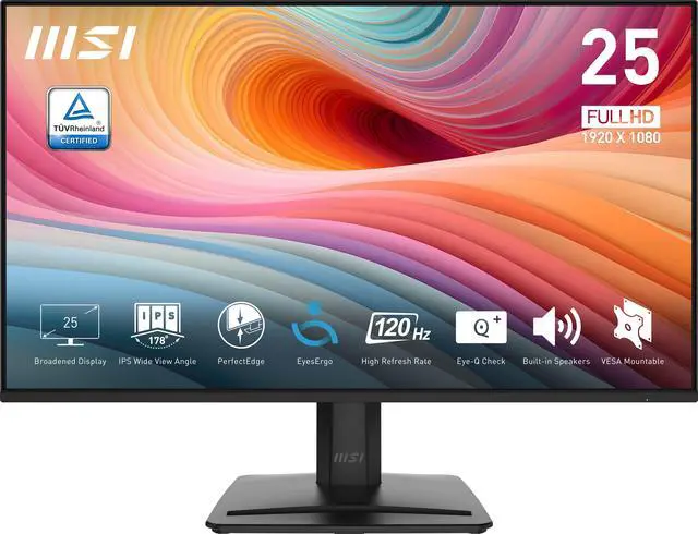 Main image of MSI PRO MP251 E2 24.5-inch IPS 1920 x 1080 (FHD) Gaming Office Monitor, 120Hz, Adaptive-Synch, HDR Ready, HDMI, VGA Port, Display Port, VESA Mountable, Tilt, Speaker, 1ms, Black