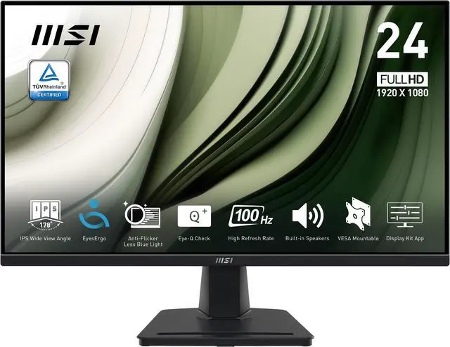 Main image of MSI PRO MP245G, 24" IPS 1920 x 1080 (FHD) Computer Monitor, 100Hz, Adaptive-Synch, EPEAT Silver, HDMI, DisplayPort, VESA Mountable, Tilt, Height Adjustable Speaker, 1ms, Black