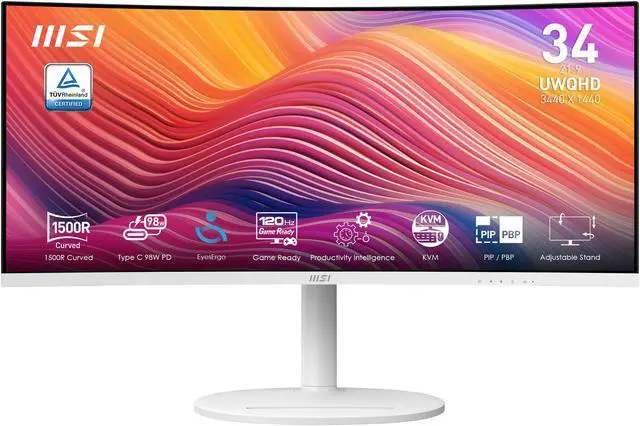 Main image of MSI 34" 120 Hz VA UWQHD Monitor 1ms (MPRT) / 4ms (GTG) Adaptive-Sync Adobe RGB / DCI-P3 / sRGB: 92% / 95% / 119% Curved Modern MD342CQPW