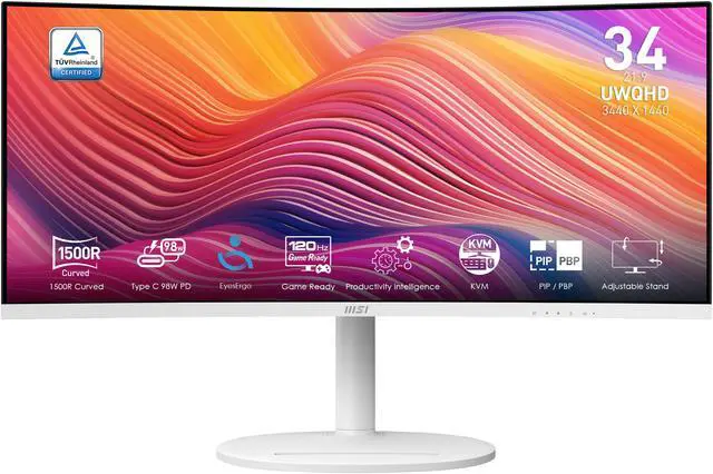 Alt view image 2 of 13 - MSI 34" 120 Hz VA UWQHD Monitor 1ms (MPRT) / 4ms (GTG) Adaptive-Sync Adobe RGB / DCI-P3 / sRGB: 92% / 95% / 119% Curved Modern MD342CQPW