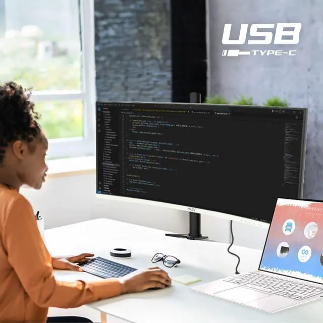 Alt view image 6 of 20 - MSI 34" 120 Hz VA UWQHD Monitor 1ms (MPRT) / 4ms (GTG) Adaptive-Sync Adobe RGB / DCI-P3 / sRGB: 92% / 95% / 119% USB-C, Curved Modern MD342CQPW