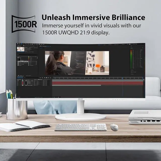 Alt view image 8 of 20 - MSI 34" 120 Hz VA UWQHD Monitor 1ms (MPRT) / 4ms (GTG) Adaptive-Sync Adobe RGB / DCI-P3 / sRGB: 92% / 95% / 119% USB-C, Curved Modern MD342CQPW