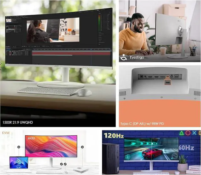 Alt view image 10 of 20 - MSI 34" 120 Hz VA UWQHD Monitor 1ms (MPRT) / 4ms (GTG) Adaptive-Sync Adobe RGB / DCI-P3 / sRGB: 92% / 95% / 119% USB-C, Curved Modern MD342CQPW