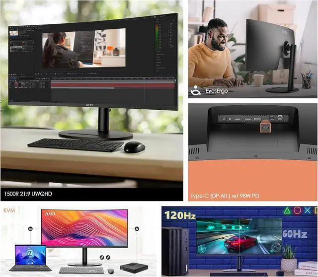 Alt view image 11 of 14 - MSI 34" 120 Hz VA UWQHD Monitor 1ms (MPRT) / 4ms (GTG) Adaptive-Sync Adobe RGB / DCI-P3 / sRGB: 92% / 95% / 119% Curved Modern MD342CQP