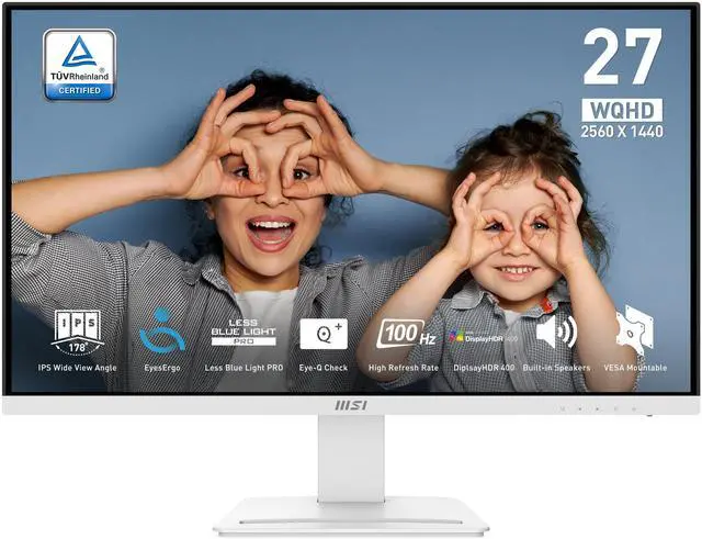 Main image of MSI PRO MP273QW E2 27-inch IPS 2560 x 1440 (QHD) Computer Monitor, 100Hz, Adaptive-Synch, HDMI, DP Port, VESA Mountable, Tilt, Speaker, 1ms, White