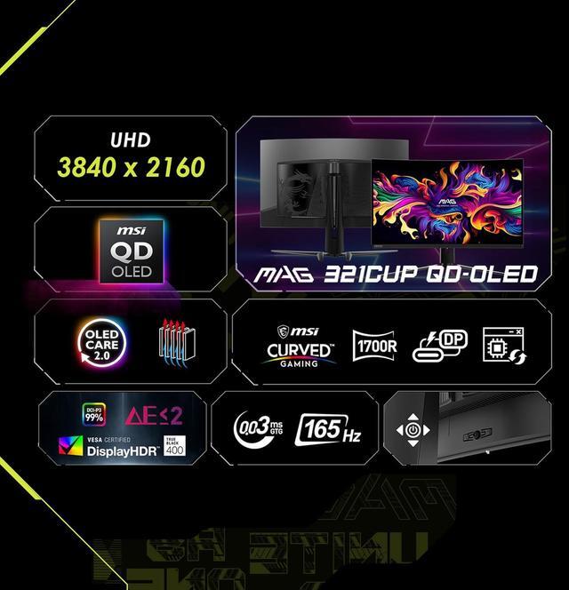 Alt view image 7 of 15 - MSI 32" 165 Hz OLED UHD Gaming Monitor Adaptive Sync MAG 321CUP QD-OLED