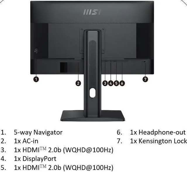 Alt view image 6 of 6 - MSI PRO MP275QPG, 27-inch IPS 2560 x 1440 (QHD) Monitor, 100Hz,Adaptive-Synch, HDMI, DP Port, VESA Mountable, Height Adjustable, Tilt, Speaker, 1ms, Black