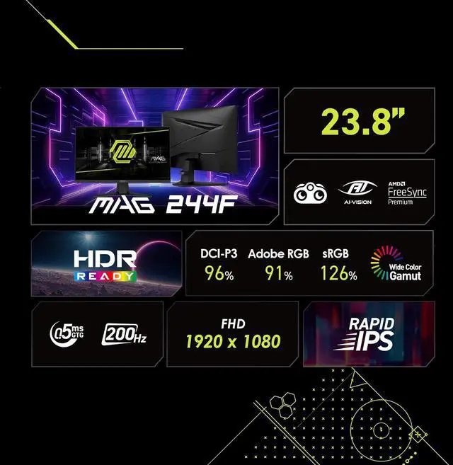 Alt view image 5 of 14 - MSI 24" 200 Hz Rapid IPS FHD Gaming Monitor Adaptive Sync MAG 244F