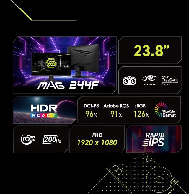 Alt view image 5 of 14 - MSI 24" (23.6" Viewable) 180 Hz VA FHD Gaming Monitor Adaptive Sync 89.9% ADOBE RGB / 91.5% DCI-P3 / 115.8% sRGB MAG 242C